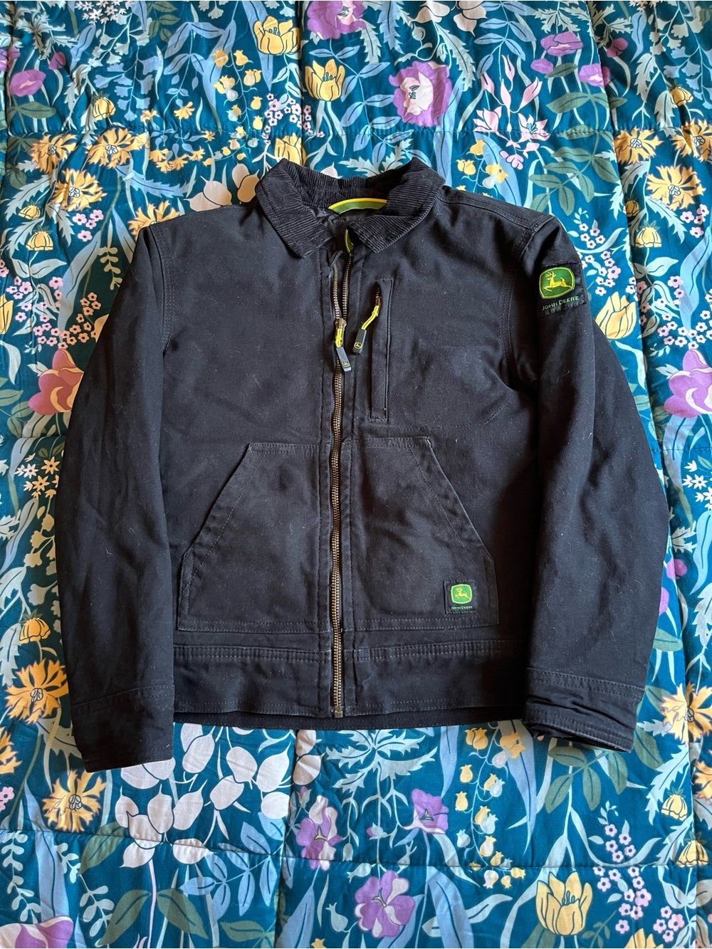 John Deere Black Kids' Canvas Jacket with Green Logo Accents Size 8